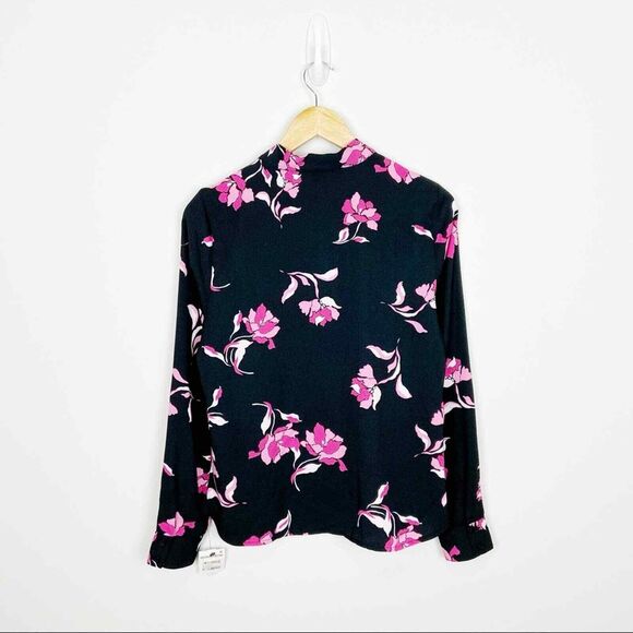 Halogen V-Neck Long Sleeve Button Up Top XS/Extra Small Black Pink Floral NWT - Picture 4 of 5